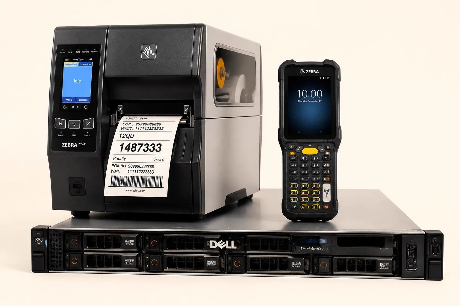 Impresora Zebra, servidor Dell y terminal portátil reacondicionados